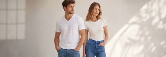 Damskie i męskie białe T-shirty Basic z dżinsami na ponadczasowy i uniwersalny codzienny styl