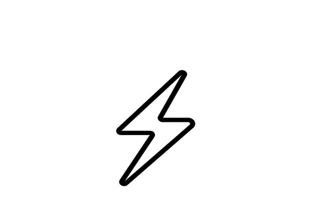 Prosty czarny obrys symbolu błyskawicy na białym tle.