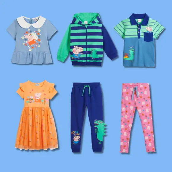 Ubrania dziecięce z Peppą Pig – koszulki, sukienki i spodnie z motywami Peppy w różnych kolorach i cenach